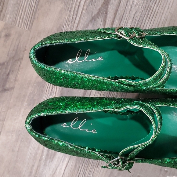 Ellie Doublen Strap High Heel Emereld Glittler Platforms  Size 6 - Picture 6 of 7